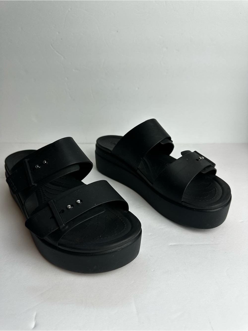 Crocs Lite Ride Brooklyn Platform Sandals Size 11 Chunky Adjustable Black Buckle